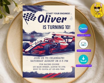 Go Karting Race Car Birthday Invitation | Fast One | Car Party Invite | Editable Sports Car Racing Invitation | First Birthday Boy