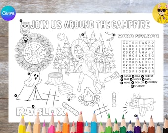 Roblox 99 Nights in the Forest Activity Party Table Placemat for Boys and Girls | Roblox Inspired | Instant Download I Colouring Page