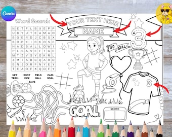 Coloring Soccer Football Placemat DIGITAL | End Of Season Soccer Activity | Coloring Page | EDITABLE Printable File | Personalized Placemat