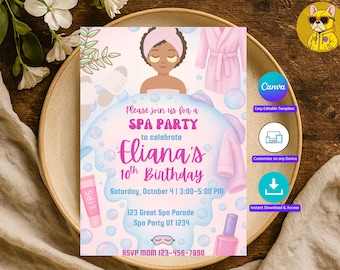 Editable Girls Spa Birthday, Spa Party Birthday Invitation, Pamper Party Invite, Glam Party Birthday, Editable Template, Print Invite A25