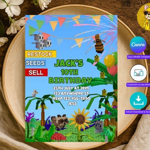 Roblox Grow A Garden Birthday Invitation I GAG I Editable Canva Template I Roblox Invite for Boys and Girls I Digital Party Invite