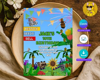 Roblox Grow A Garden Birthday Invitation I GAG I Editable Canva Template I Roblox Invite for Boys and Girls I Digital Party Invite