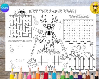 99 Nights in the Forest Activity Party Table Placemat for Boys and Girls | Halloween Roblox Edition Instant Download I Colouring Page