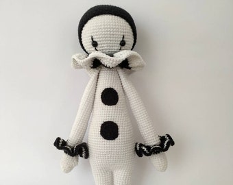 Pierrot Doll: Handmade Black and White Clown, Halloween decorations