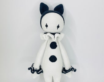 Pierrot Doll: Crochet Clown toy, Halloween gift,  11 inches
