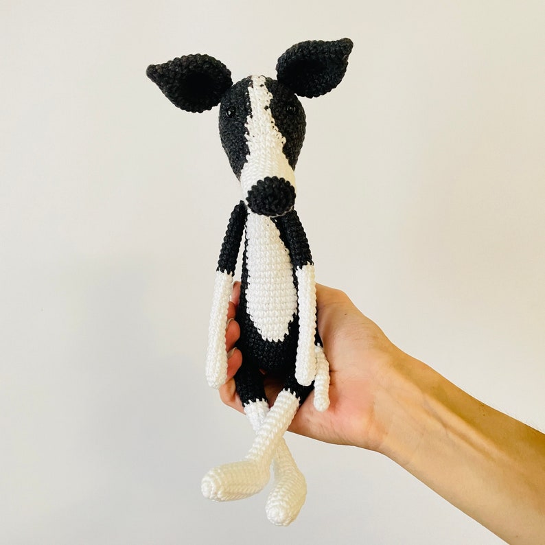 Greyhound plush, Whippet, Italian Greyhound, stuffed dog, dog lover Black+White