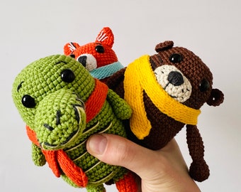 Crochet Amigurumi Animal Toys - Set of 3 (Crocodile, Fox, Beaver)