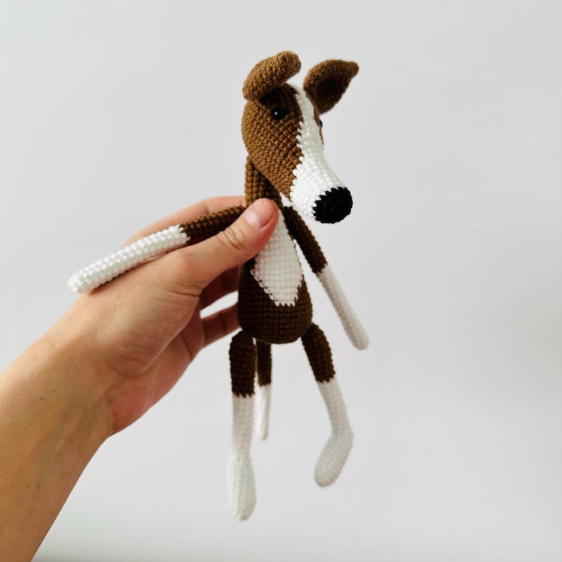 Greyhound plush, Whippet, Italian Greyhound, stuffed dog, gift for dog owner Brown+White