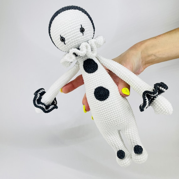 Crochet Pierrot Doll: Handmade Cotton Clown Plush, 11 Inches