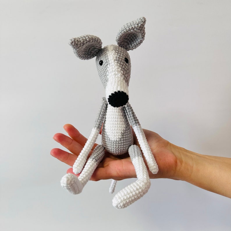 Greyhound plush, Whippet, Italian Greyhound, stuffed dog, dog lover Light Gray