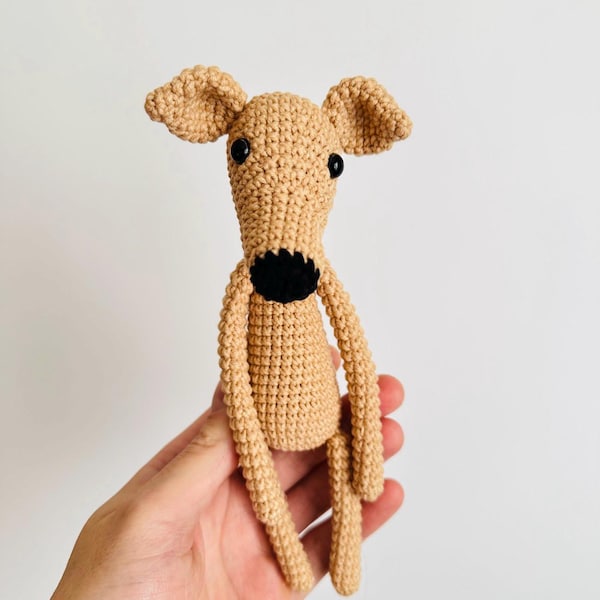 Mini Greyhound Crochet Toy, Amigurumi Stuffed Dog, Handmade Whippet Plush, Small Greyhound Gift, 17 cm (6 inch) Dog Lover Gift