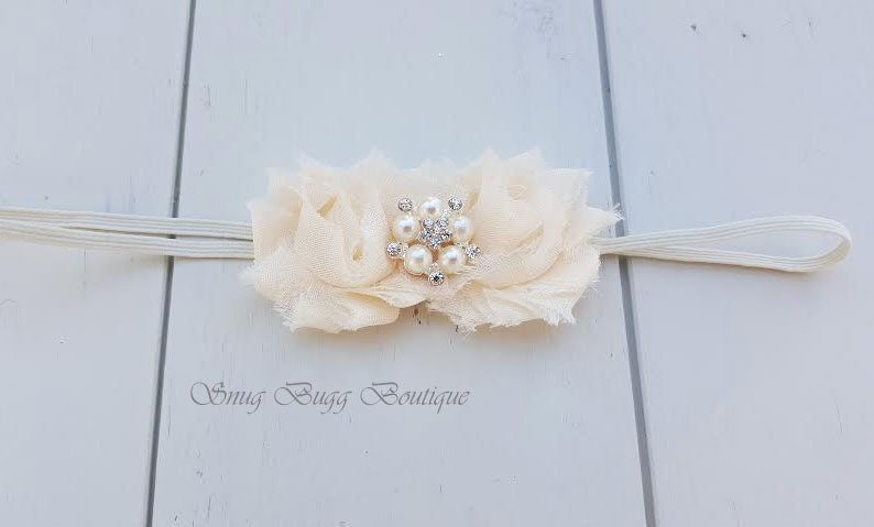 Newborn Headband,Christening Headband Baptism Headband Baby Headbands Wedding hair accessory Cream headband Ivory shabby chic headband