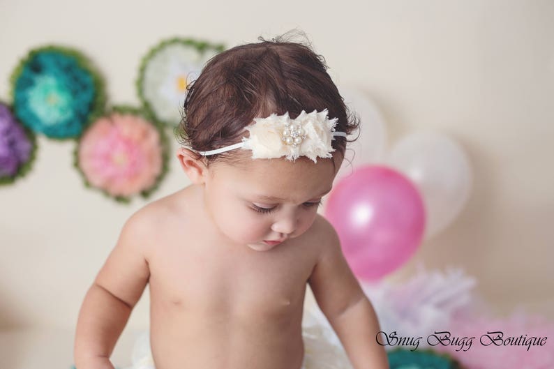 Newborn Headband,Christening Headband Baptism Headband Baby Headbands Wedding hair accessory Cream headband Ivory shabby chic headband