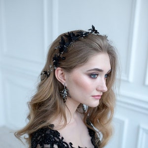 Gothic Flower Crown, Black Hair Vine, Black Hair Piece, Black Wedding Headpiece, Black Headband, Black Tiara
