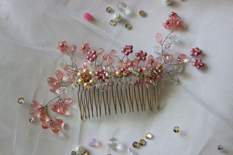 Bridal Flower Vine Exclusive Headband Hair Piece for Bride Bridal Rose Headpiece Hair Pink Comb Wedding Crystal Comb Bridal Floral Comb