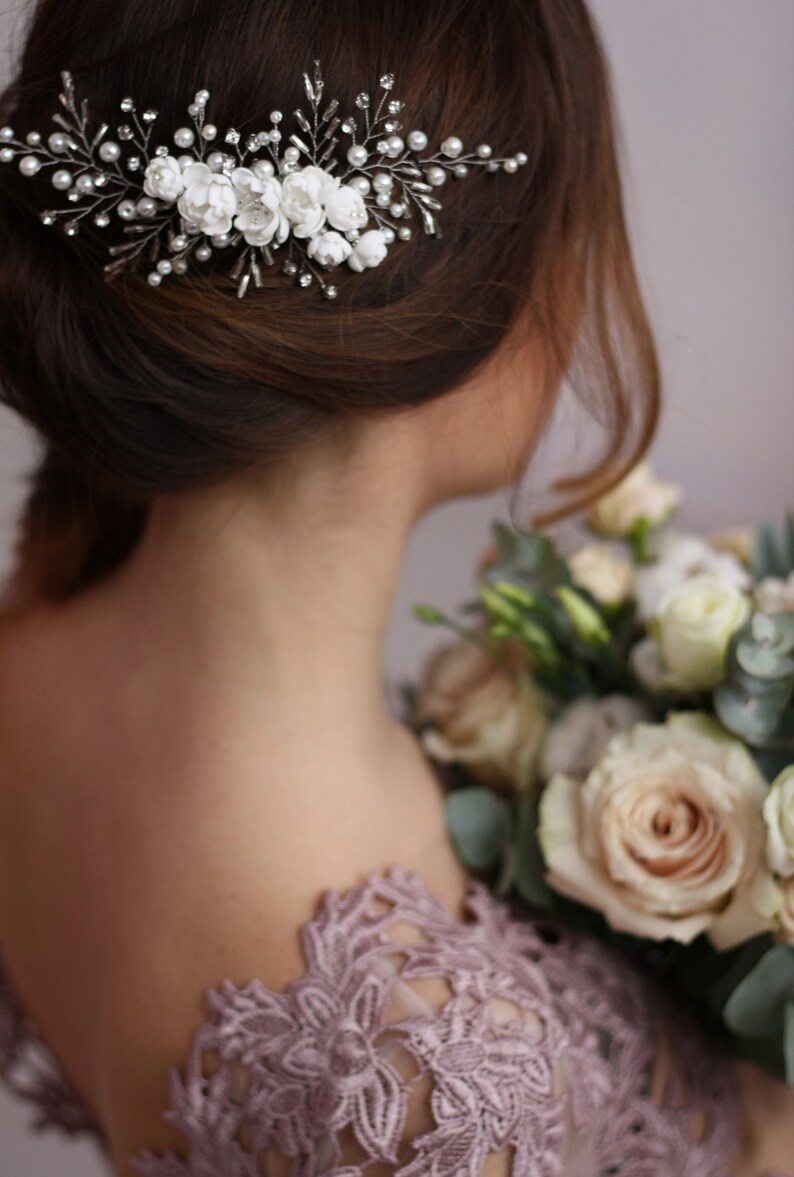 Bridal Comb Flower Hair Comb Bridal Headpiece Crystal Hair Comb Floral Pearl Bridesmaid Hair Vine Bridal Headband Bridal Hair piece