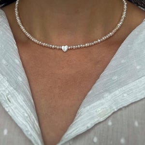 Winzige echte Perle Halskette, Perlmutt Herz Choker, Brautschmuck, Geburtstagsgeschenk für Sie
