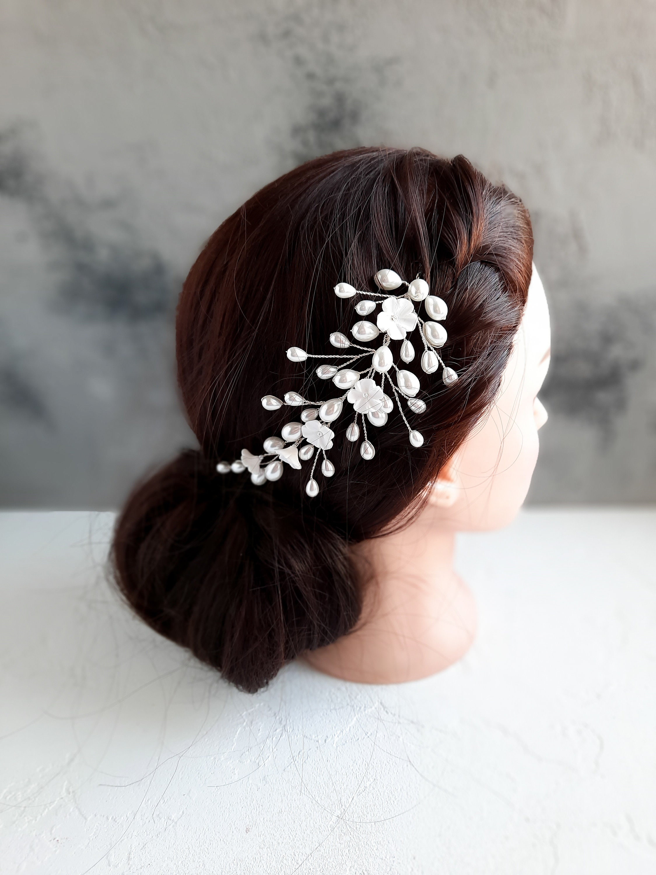 Flower Hair Vine Bridal Hair Piece White Floral Hairpiece Etsy