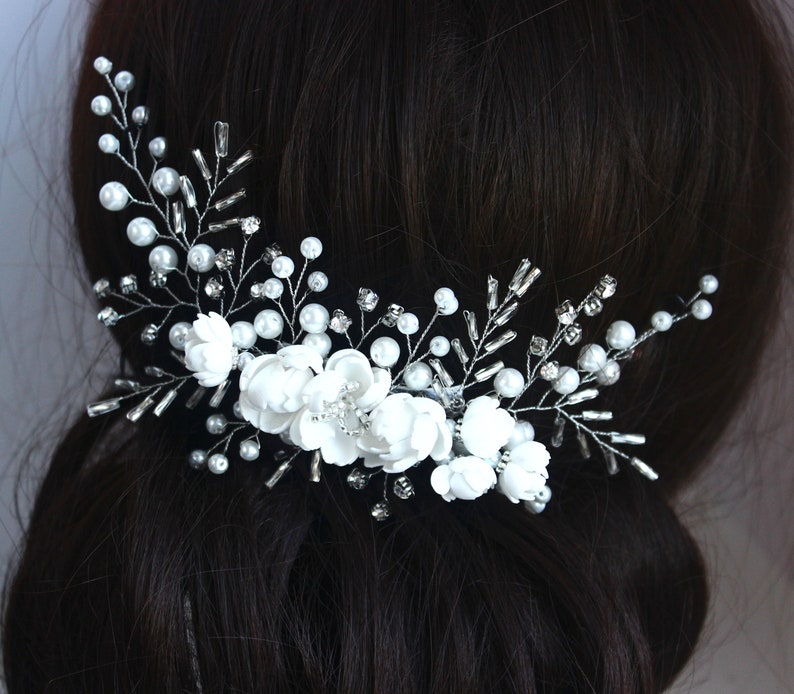 Bridal Comb Flower Hair Comb Bridal Headpiece Crystal Hair Comb Floral Pearl Bridesmaid Hair Vine Bridal Headband Bridal Hair piece