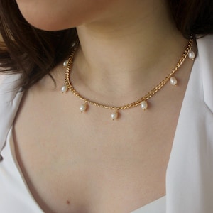 18k gold chain pearl necklace, Freshwater pearl necklace, pearl beads necklace, gold satelitte necklace, birthday gift