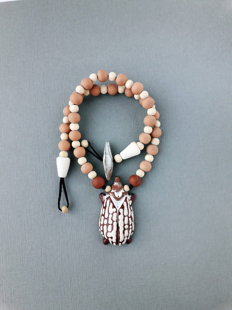 Beetle long necklace Unisex men necklace Ceramic pendant necklace Mens and women necklace Jewelry for men and women Gift for boyfriend