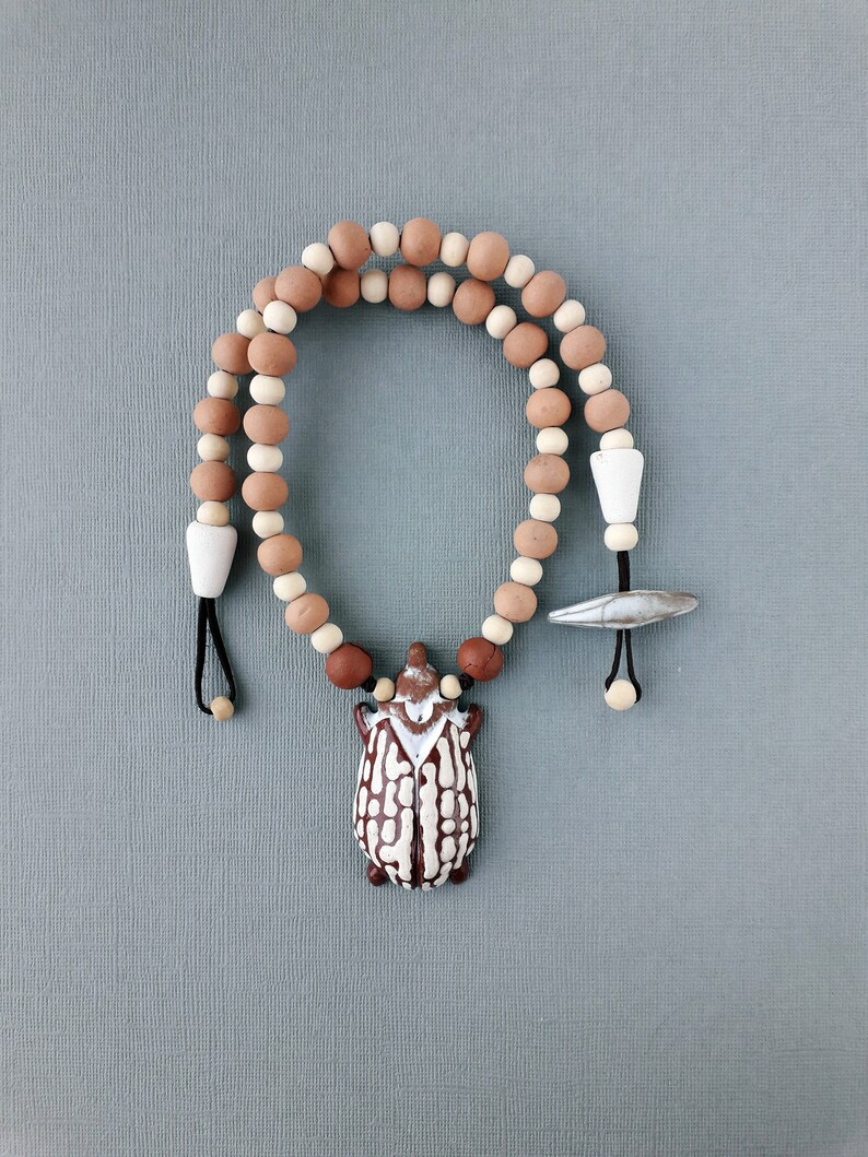 Beetle long necklace Unisex men necklace Ceramic pendant necklace Mens and women necklace Jewelry for men and women Gift for boyfriend