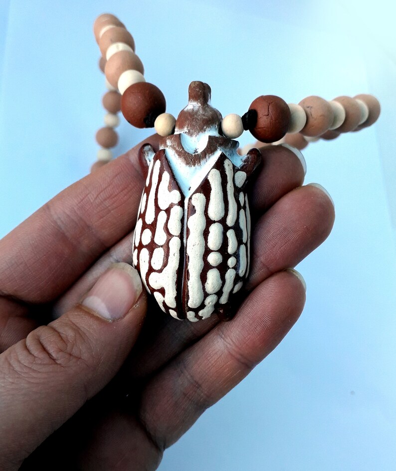 Beetle long necklace Unisex men necklace Ceramic pendant necklace Mens and women necklace Jewelry for men and women Gift for boyfriend