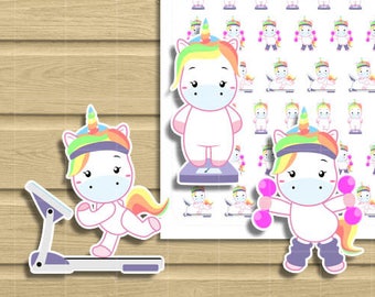 Unicorn Weight Loss, Treadmill running workout and fitness Printable Planner Stickers. Use it with your Happy Planner, midori travellers etc