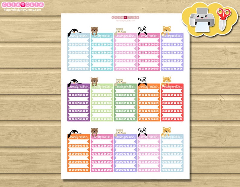 Kawaii Weekly Routine Printable planner stickers Daily habits | Etsy