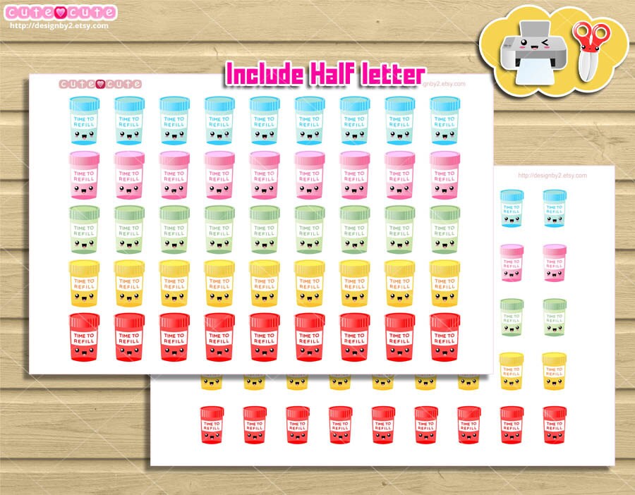 Refill pills printable planner stickers. Pills tracker | Etsy