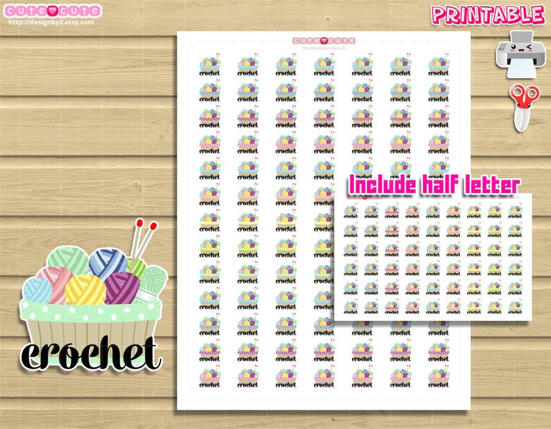 Functional Crochet Printable Stickers. Print and cut by hand