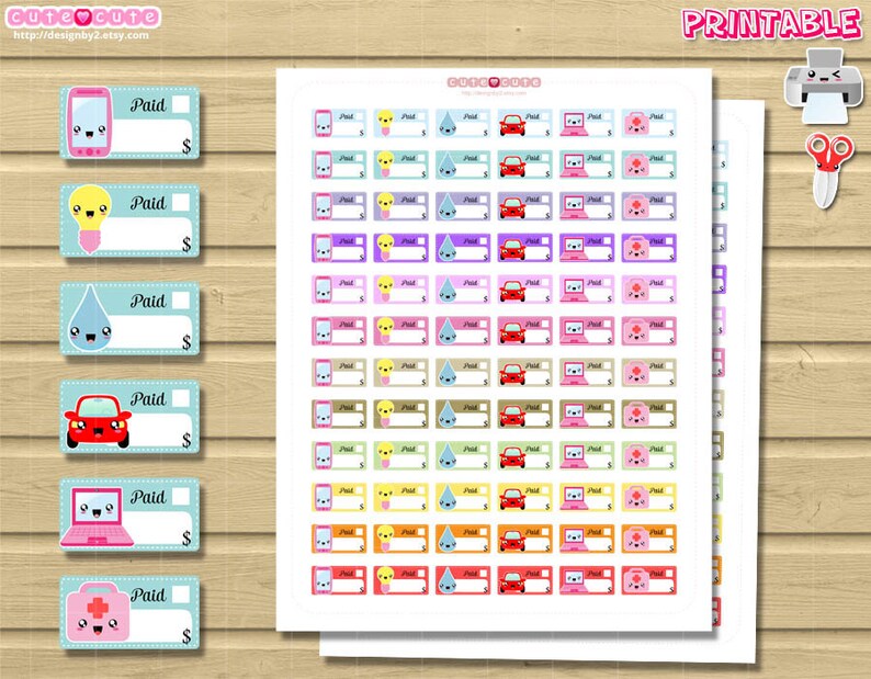 kawaii monthly bills printable planner stickers print and etsy