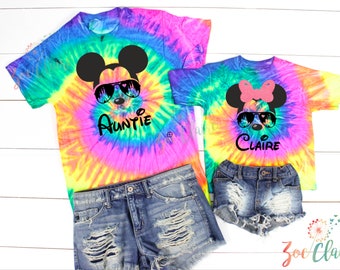 Custom DisneyWorld Castle Tie Dye Shirts, Walt Disney Mickey Mouse Aviator T-Shirt, Minnie Aviator Glasses Tank,  Family Disney Vacation Tee