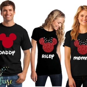 Custom Disney Family Tee Shirts Matching Minnie Mouse Disneyworld Shirt Personalized Group Mickey Apparel Glitter Tank Top I 2023 Gift image 1