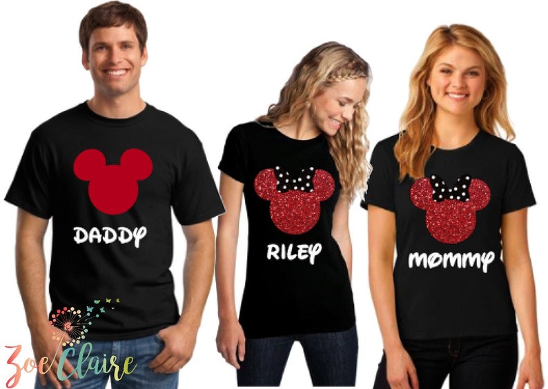 Custom Disney Family Tee Shirts Matching Minnie Mouse Disneyworld Shirt Personalized Group Mickey Apparel Glitter Tank Top I 2023 Gift image 1