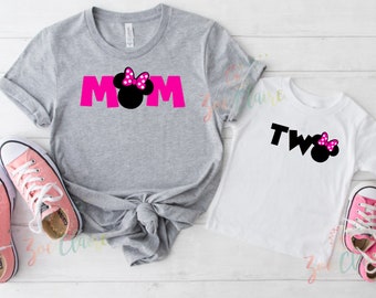 Disney Minnie Mouse Two Birthday Shirt I Matching Mommy and Me 2nd Birthday Tee I I'm Twodles T-Shirt I Minnie Mouse Birthday I  Minnie Me