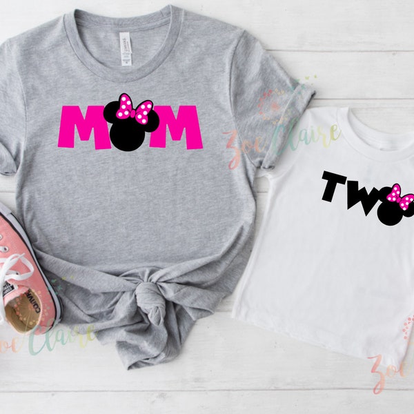 Disney Minnie Mouse Two Birthday Shirt I Matching Mommy and Me 2nd Birthday Tee I I'm Twodles T-Shirt I Minnie Mouse Birthday I  Minnie Me