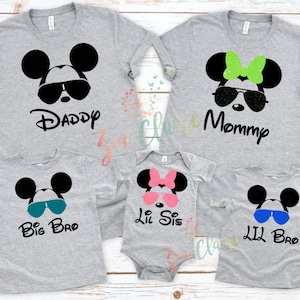 Custom Disney Family Tee Shirts, Matching Mickey Aviator and Minnie Mouse Sunglasses Disneyworld Kids and Adults Vacation T-shirts,2023 Gift