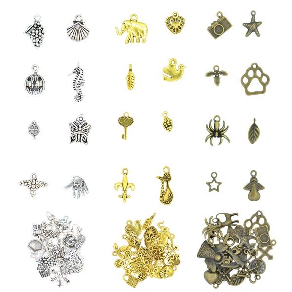 Mini Metal Charms Mix - Bronze, Gold, Silber - Schmuckherstellung