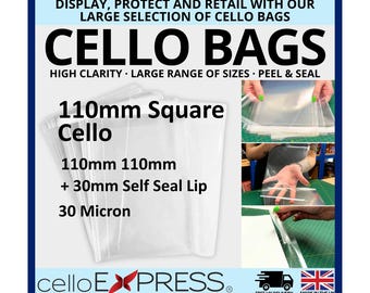 celloexpress 110mm x 110mm + 30mm Self Seal Flap - Cellophane Display Bags  30 Micron - Small Cello