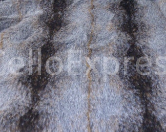 Brown Striped Faux Fake Wolf Fur - Various Lengths