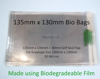 Biodegradeable 5" Square Cello Bags for Cards 135mm x 130mm + 30mm Self Seal Lip - 30 Micron Clear