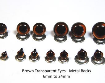 Brown Transparent Crystal Eyes with Metal Backs - Teddy Bear/Animal Soft Toy Making Toy Doll Safety