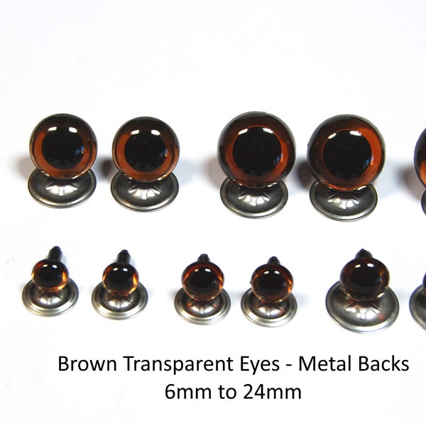 Brown Transparent Crystal Eyes with Metal Backs - Teddy Bear/Animal Soft Toy Making Toy Doll Safety