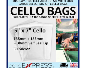 5 x 7 Cello - 138mm x 185mm + 30mm Self Seal Flap - Cellophane Greeting Card Display Bags 30 Micron - Small Cello