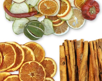 Getrocknete Fruchtscheiben & Gewürze - Dekoration Orange Zitrone Limette Apfelscheiben, Zimtstangen, ganze Nelken, Chilis - Duftkränze