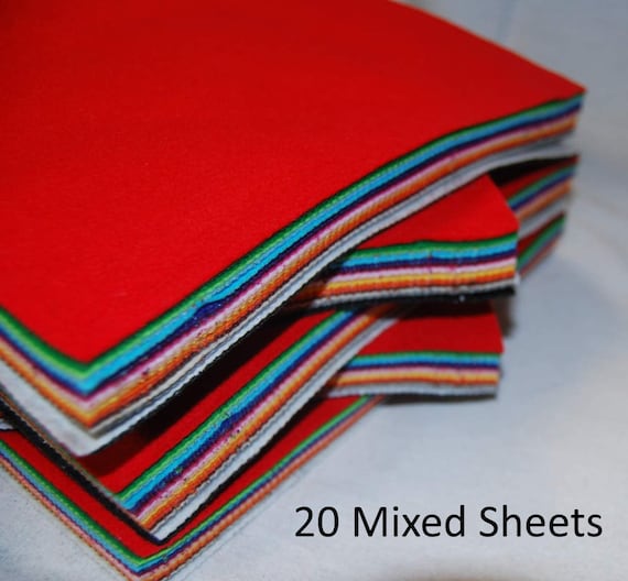 6 Squares Mixed Packs 100% Acrylic Craft Felt Choice of Colours 6 Squares  for Crafting, and Soft Toy Making 