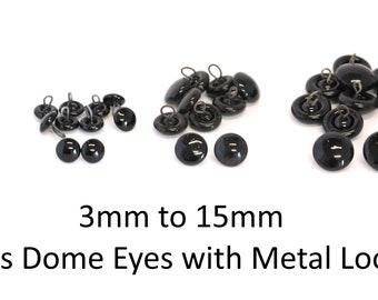 Glass Black Dome Eyes with Metal Hoop Backs for Teddy Bear/Soft Toy Making