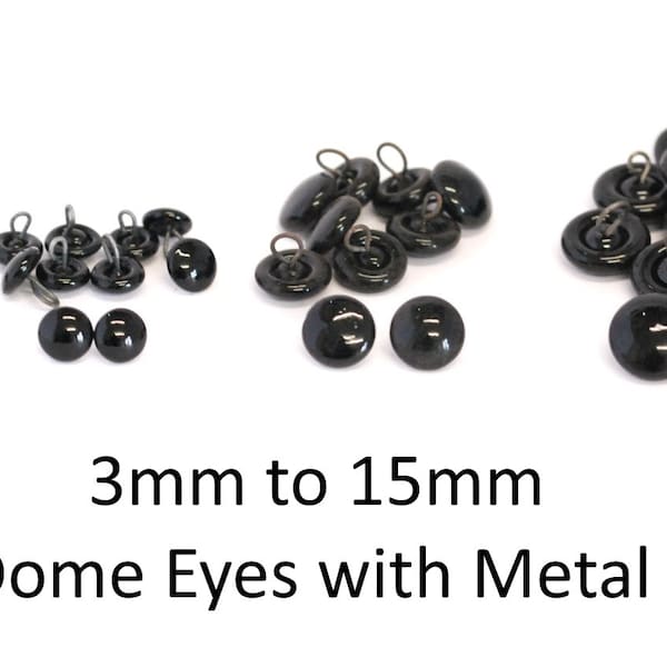 Glass Black Dome Eyes with Metal Hoop Backs for Teddy Bear/Soft Toy Making