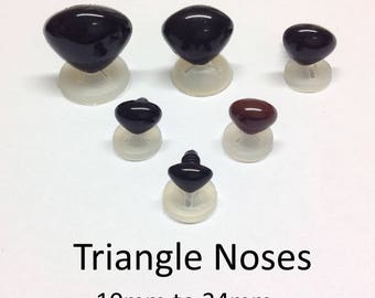 Black Triangle Noses 7mm or 9mm with Plastic Backs - For Soft Toy/Teddy Bear Making